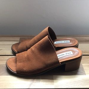 Steve Madden leather open toe slide, block heel